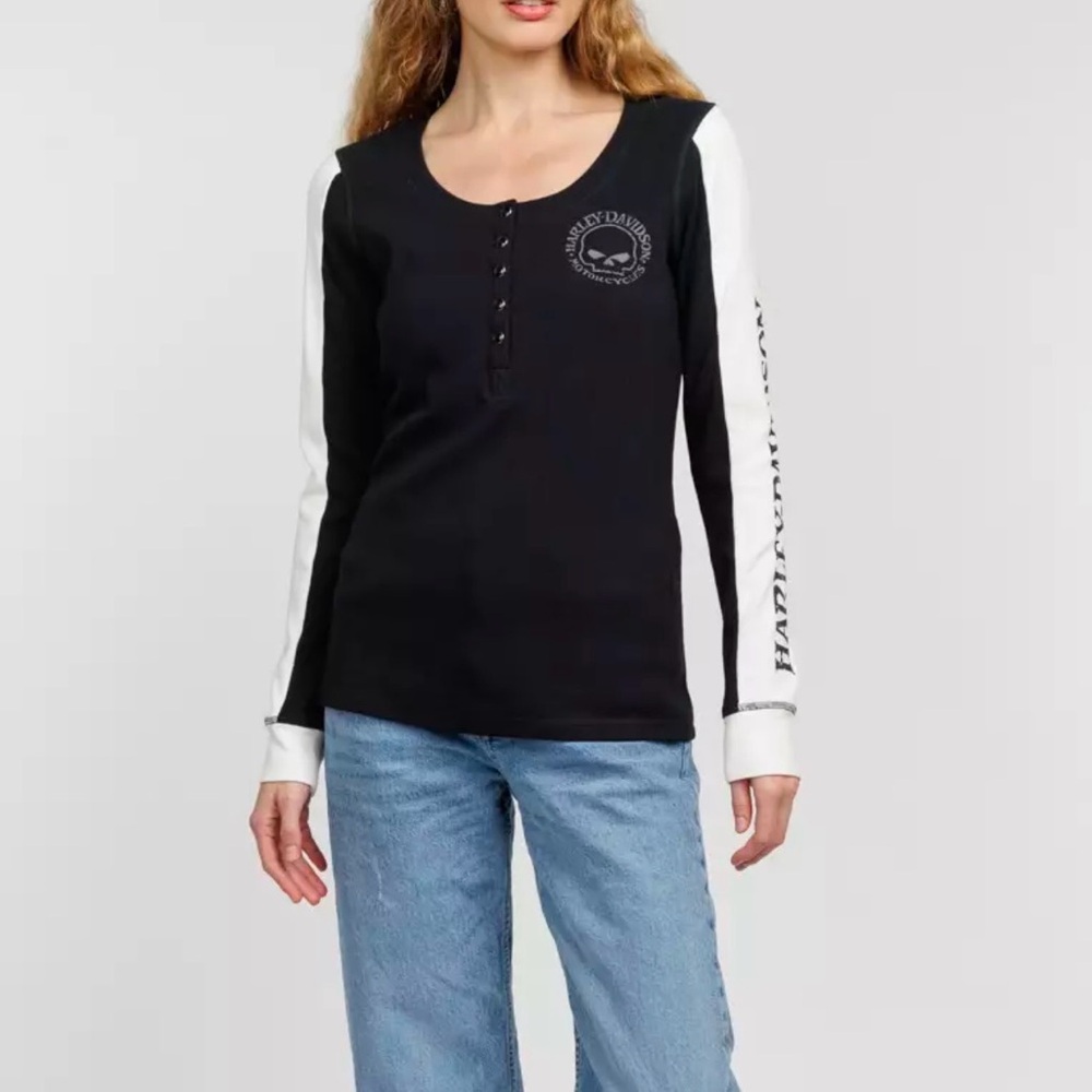 NWT Harley-Davidson Women's HD Williams G Skull Snap Front Henley - Picture 6 of 9